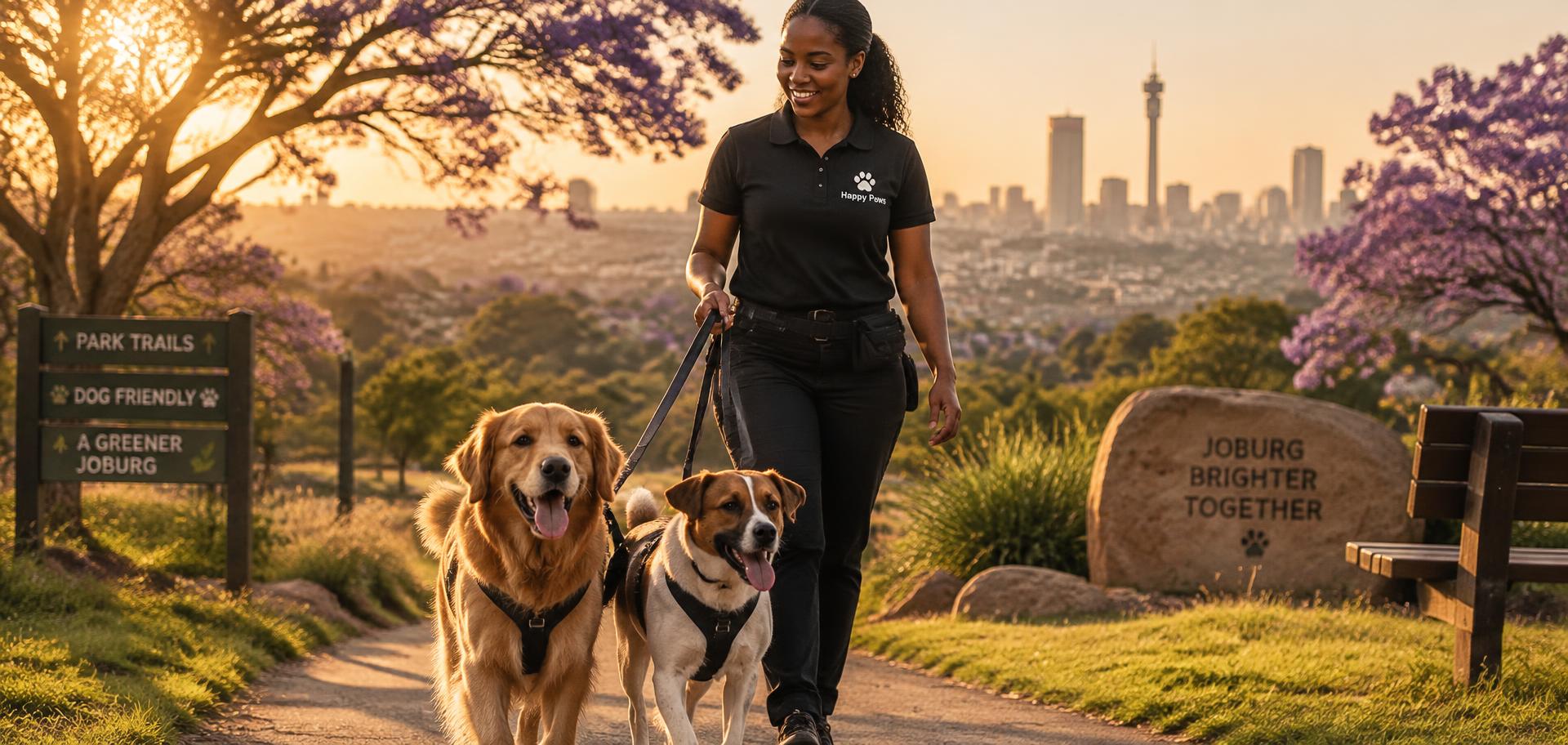 Pawsitive Petz carer with pets in a Johannesburg park